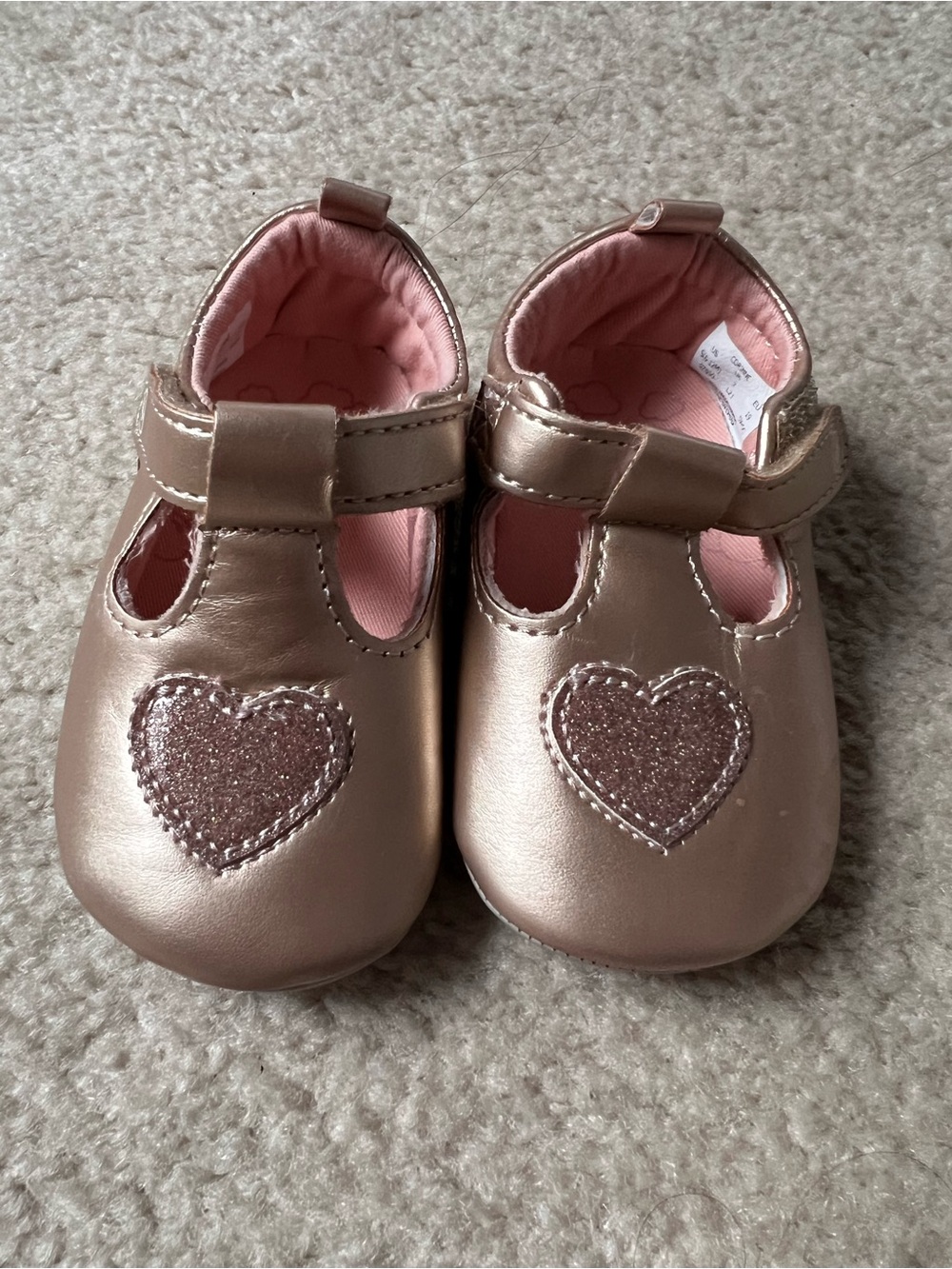 6-12 months Girls' Metallic Pink Heart Mary Jane Baby Shoes
